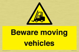 Beware moving vehicles with Warning forklift symbol